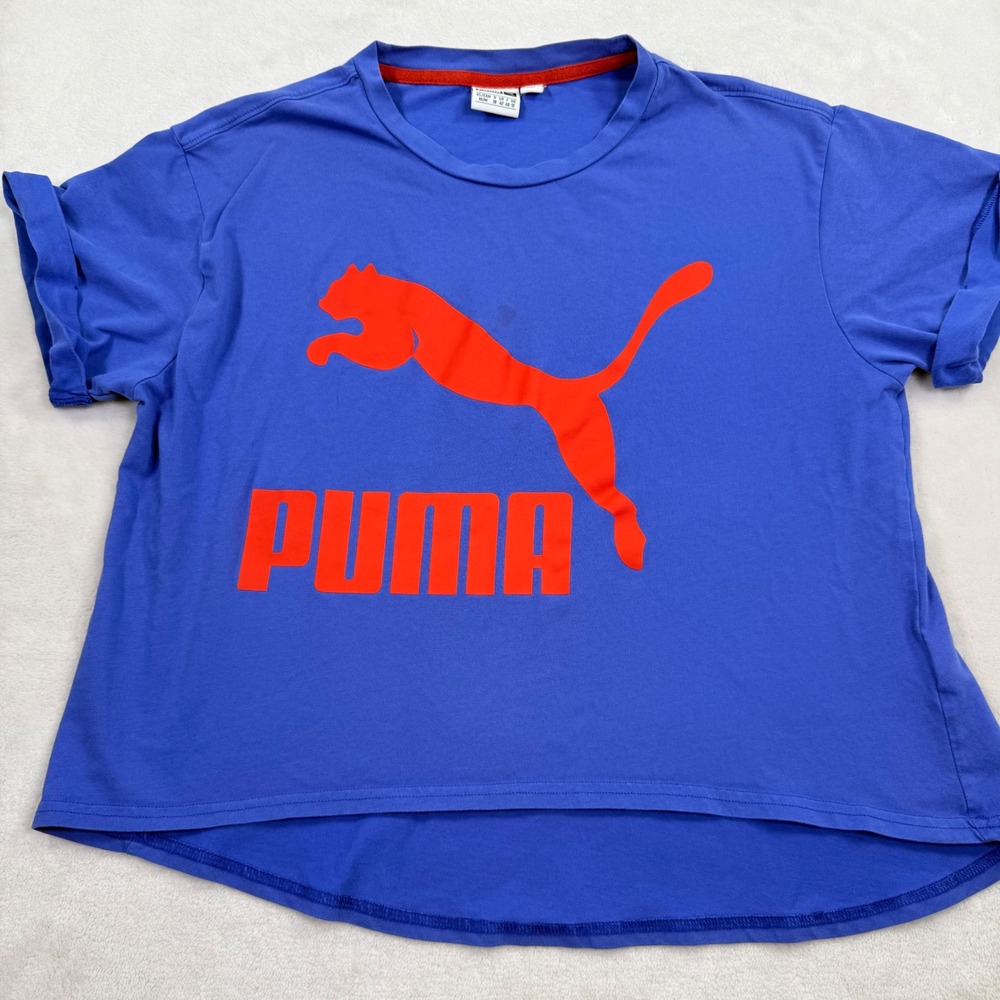 Puma Womens Blue Orange Graphic Logo Hi-Low T-Shirt Style 570354 Size Medium